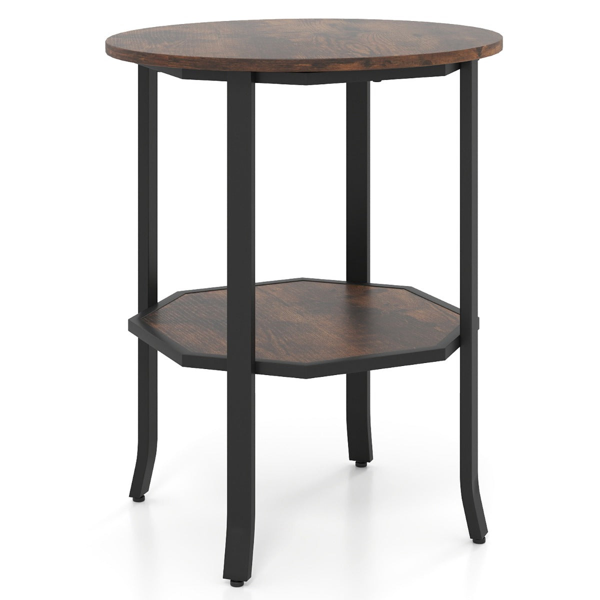 Livsk costway ronde bijzettafel bijzettafel met twee niveaus en opbergvak nachtkastje met stevig metalen frame 1 1