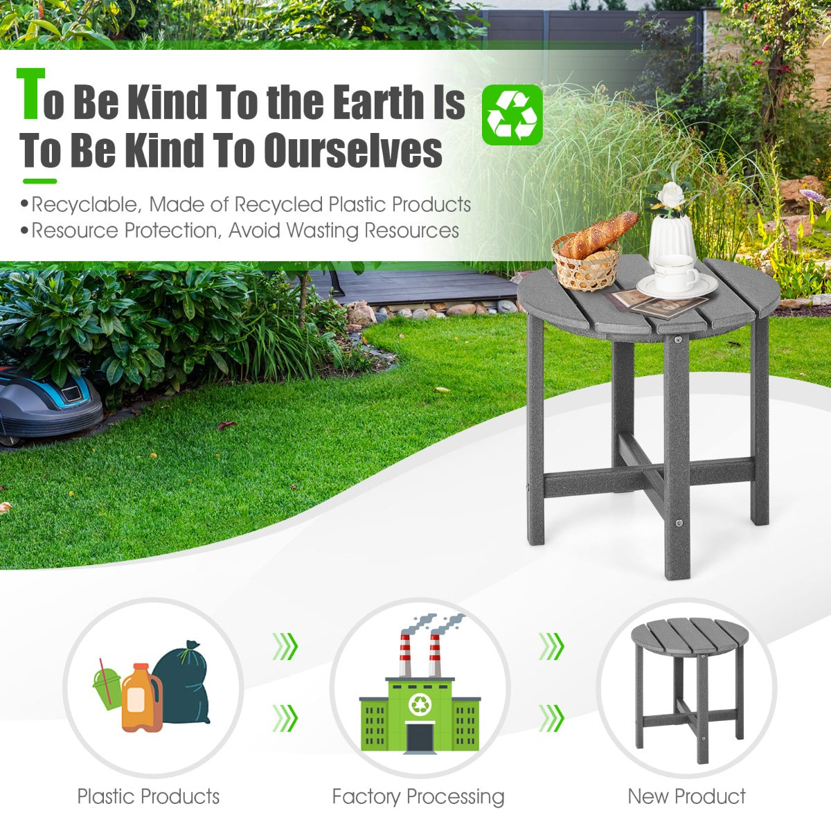 LIVSK Adirondack bijzettafel - Weerbestendig HDPE - Onderhoudsvriendelijk - Milieuvriendelijk - 46 x 46 cm - Grijs