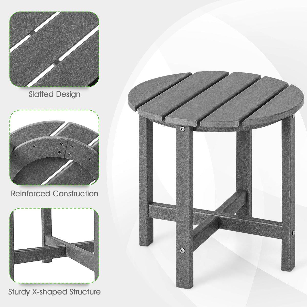 LIVSK Adirondack bijzettafel - Weerbestendig HDPE - Onderhoudsvriendelijk - Milieuvriendelijk - 46 x 46 cm - Grijs