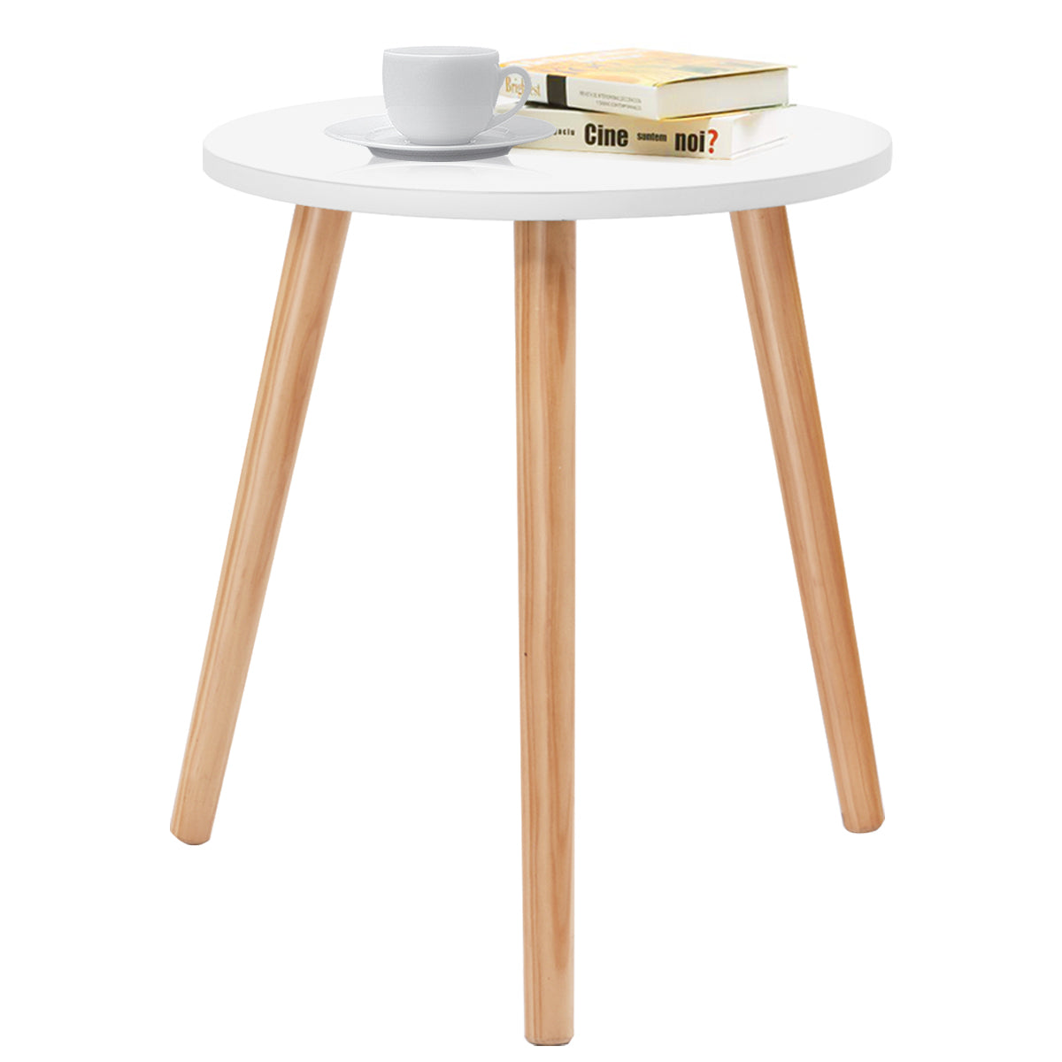 LIVSK Bijzettafel - Stevig MDF Tafelblad - Dennenhouten Poten - Ruimtebesparend - 40 x 40 x 48 cm - Wit + Natuurlijk
