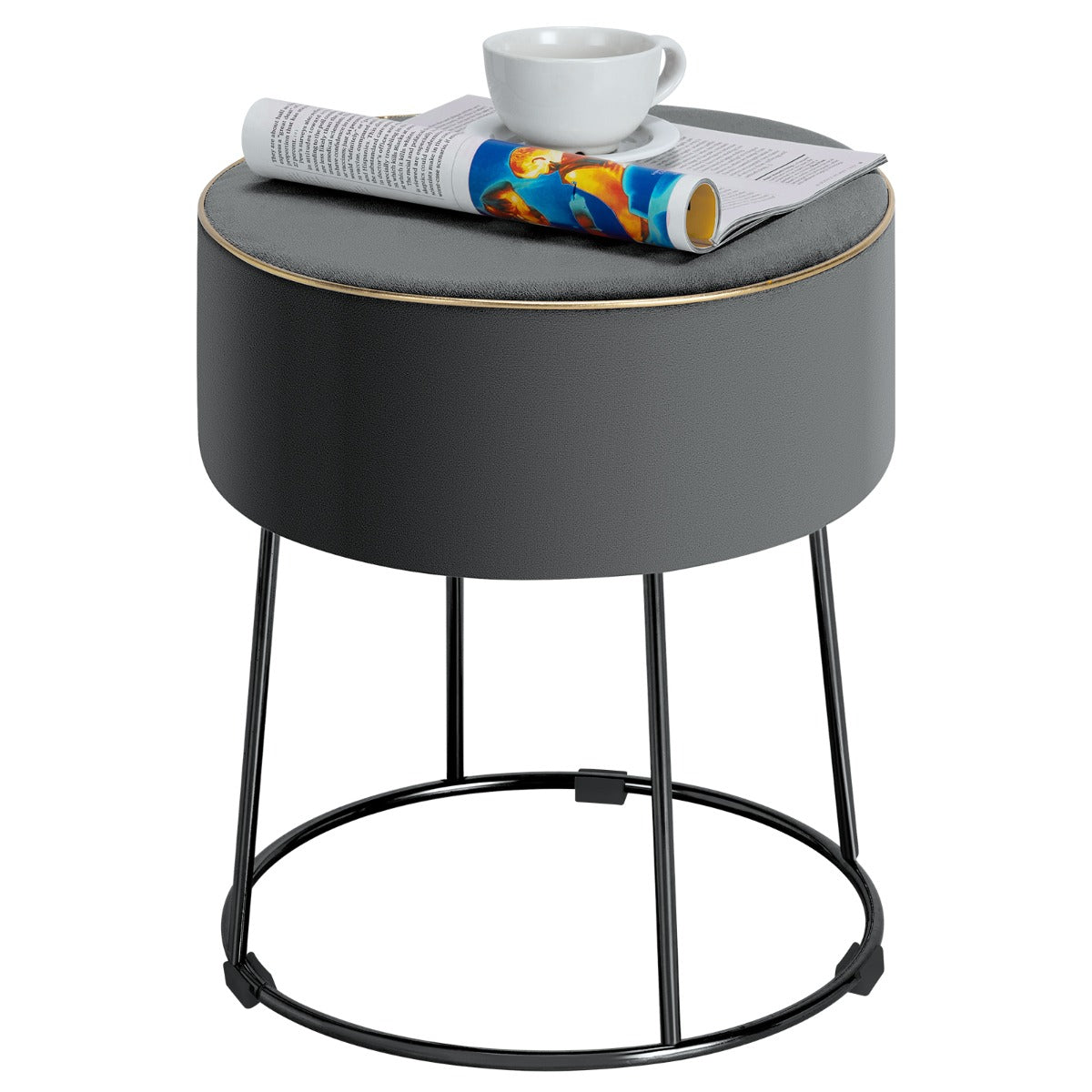 LIVSK Ronde Fluwelen Poef - Multifunctioneel als Voetensteun en Bijzettafel - Draagvermogen 150 kg - Lichtgewicht - Roze/Grijs