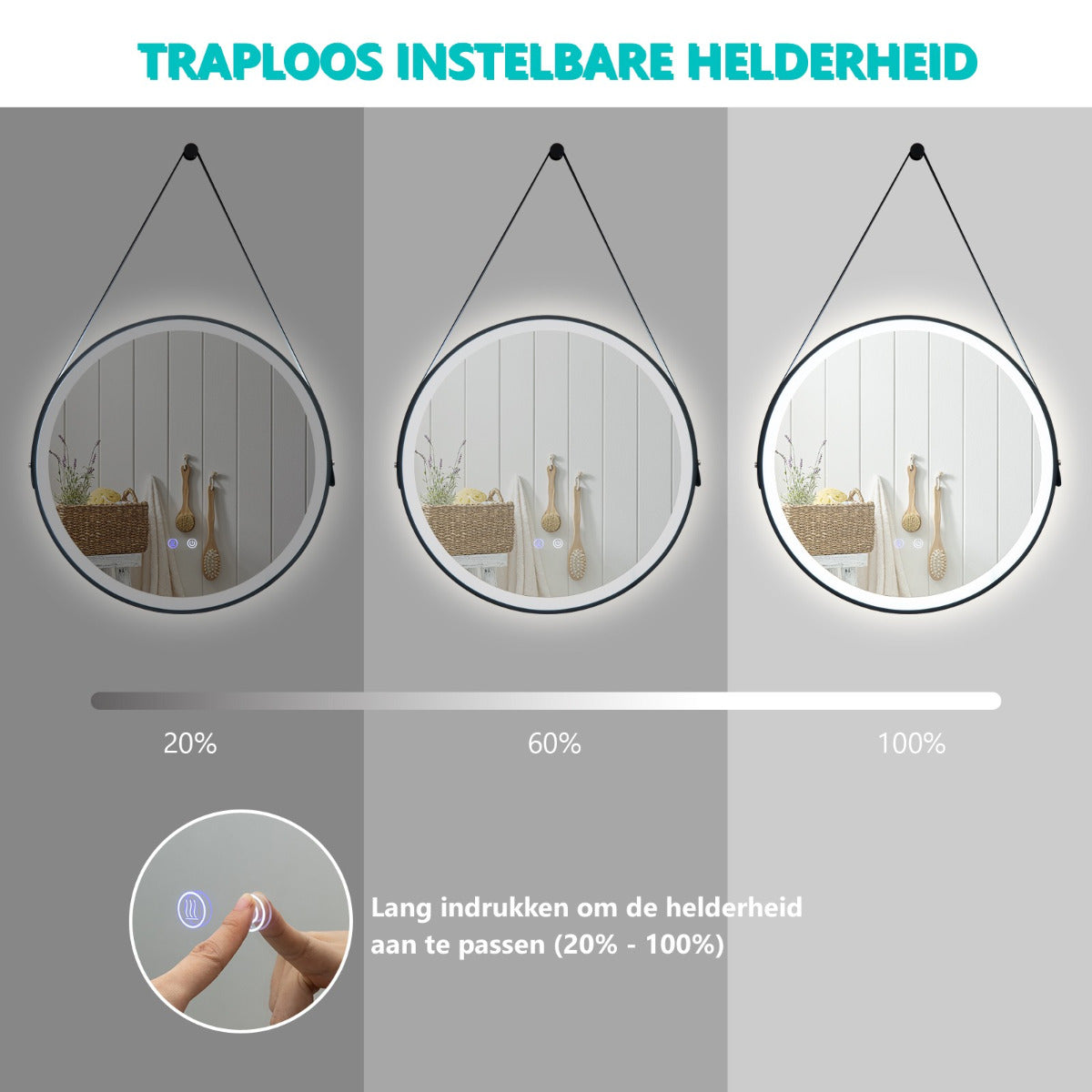LIVSK Moderne LED Ronde Badkamerspiegel - Dimbare 3 Kleurtemperaturen - Anti-Mist - Geheugenfunctie - Ø 60 cm - Zilver
