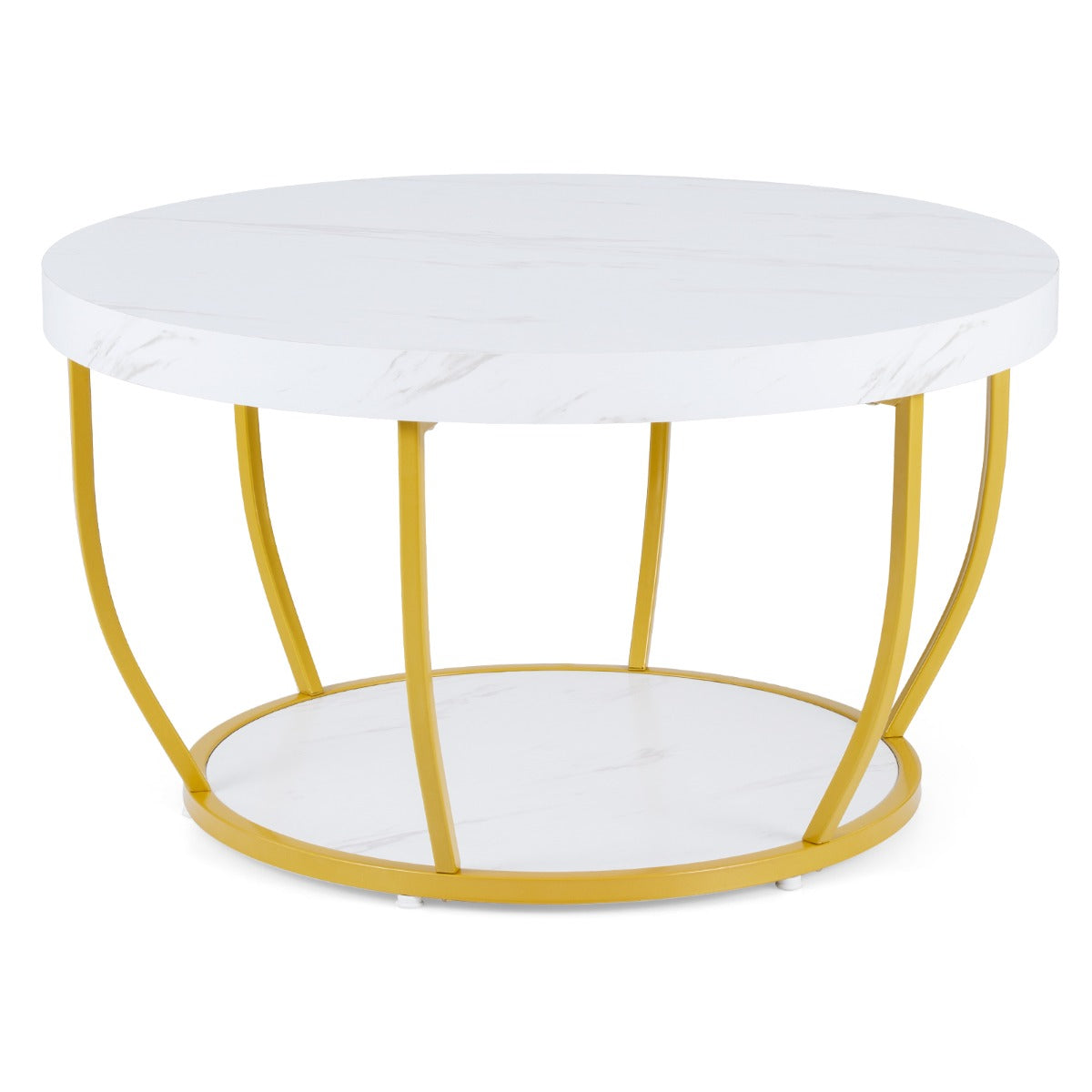 Livsk costway ronde salontafel houten salontafel met 2 niveaus metalen frame woonkamertafel kafeetafel wit 1 1