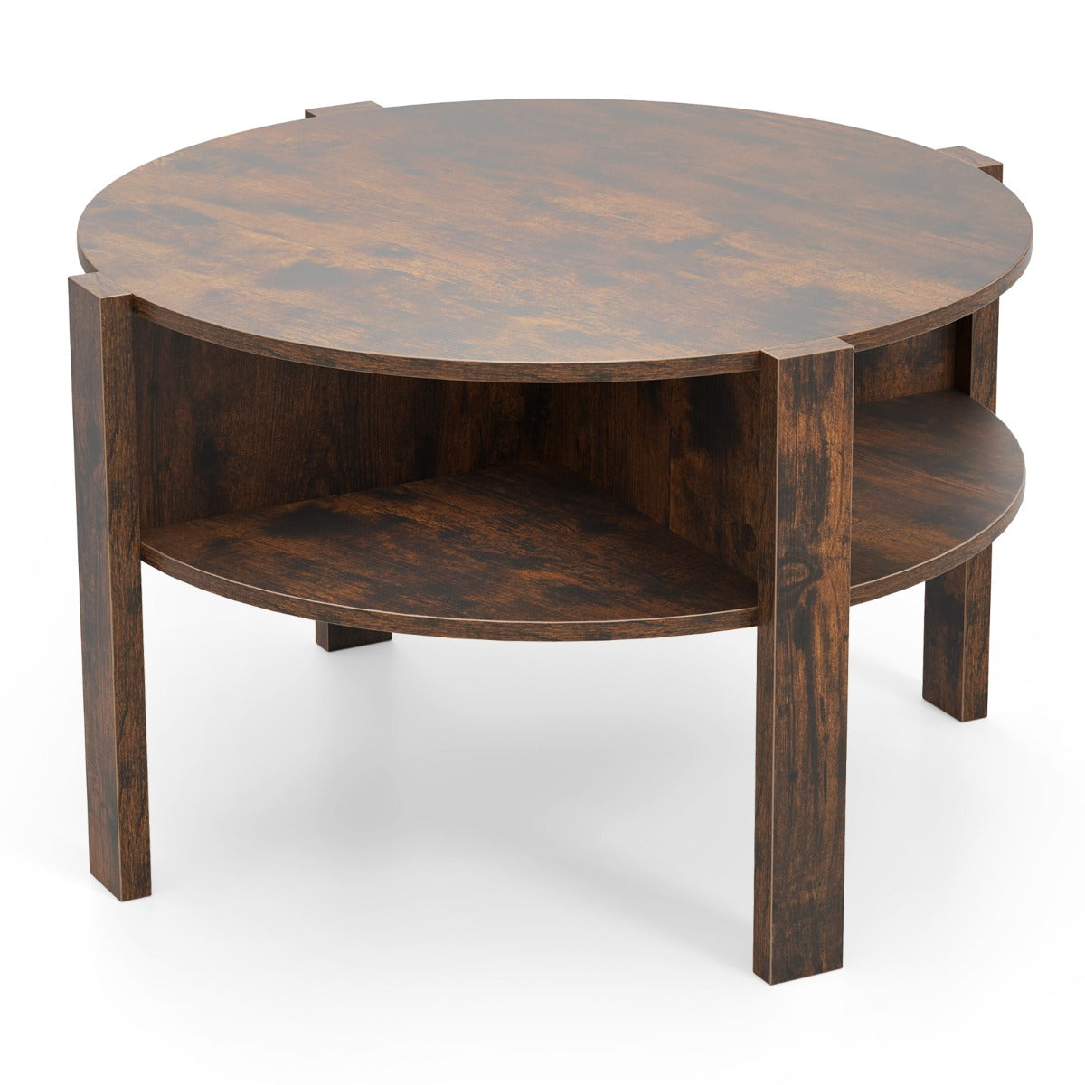 LIVSK Ronde Salontafel met 2 Niveaus - Klassieke Houtnerfafwerking - Stabiele Constructie - Voor Woonkamer - Bruin