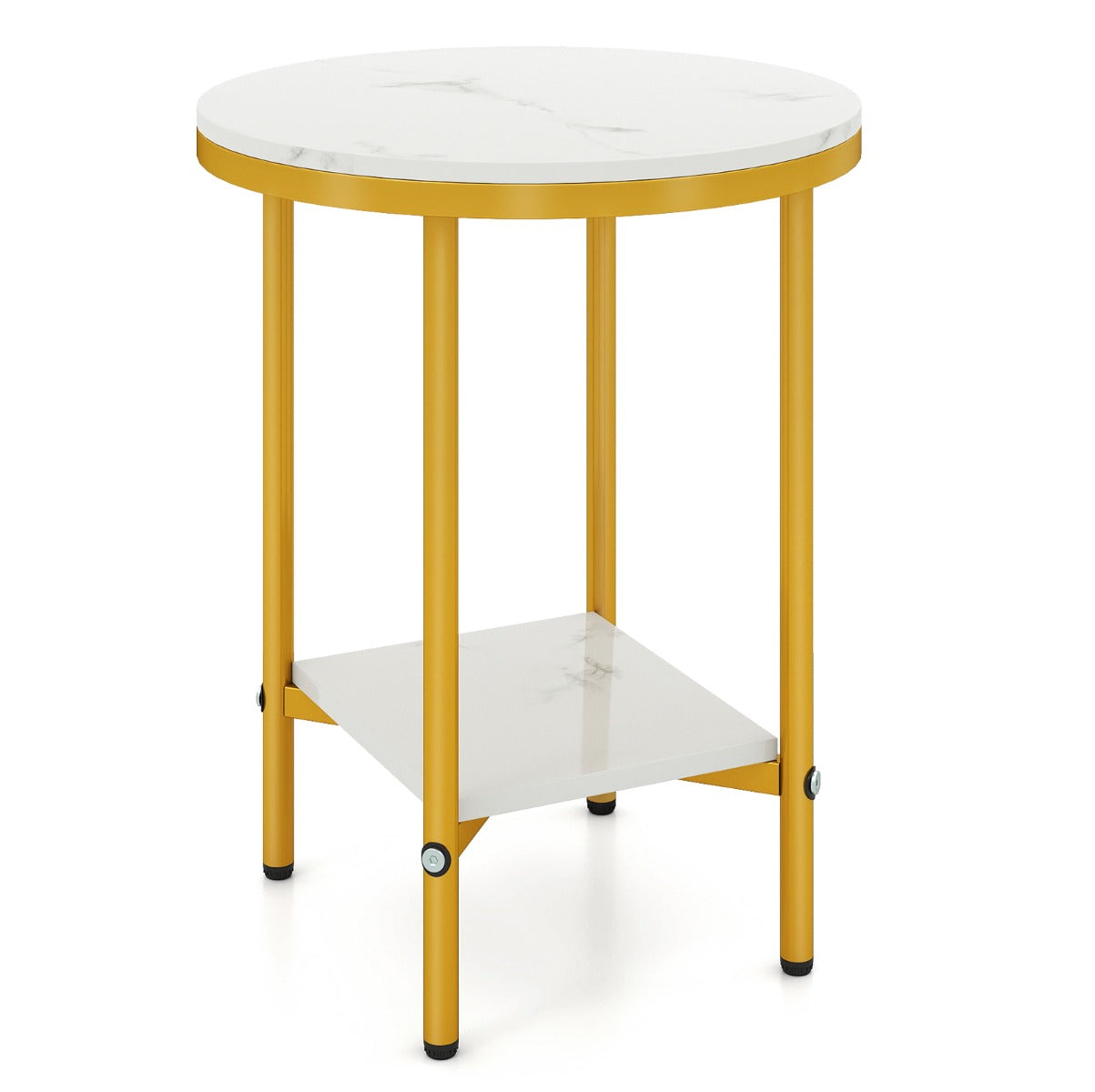 Livsk costway ronde salontafel met verschillende niveaus 405 cm bijzettafel met witte marmerlook opbergruimte wit goud 1 1