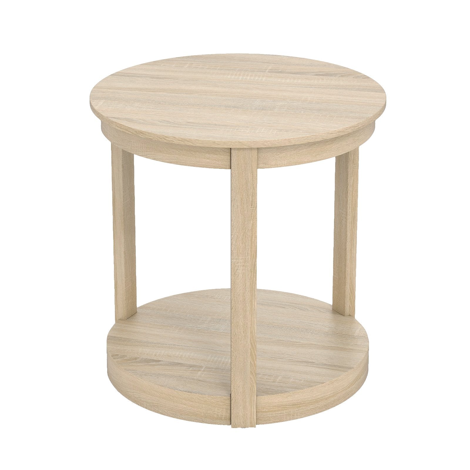 LIVSK Ronde Salontafel - 2-laags Ontwerp - Robuuste Rubberhout - Landelijke Stijl - Totale Afmeting 60,5 x 61 cm - Eik
