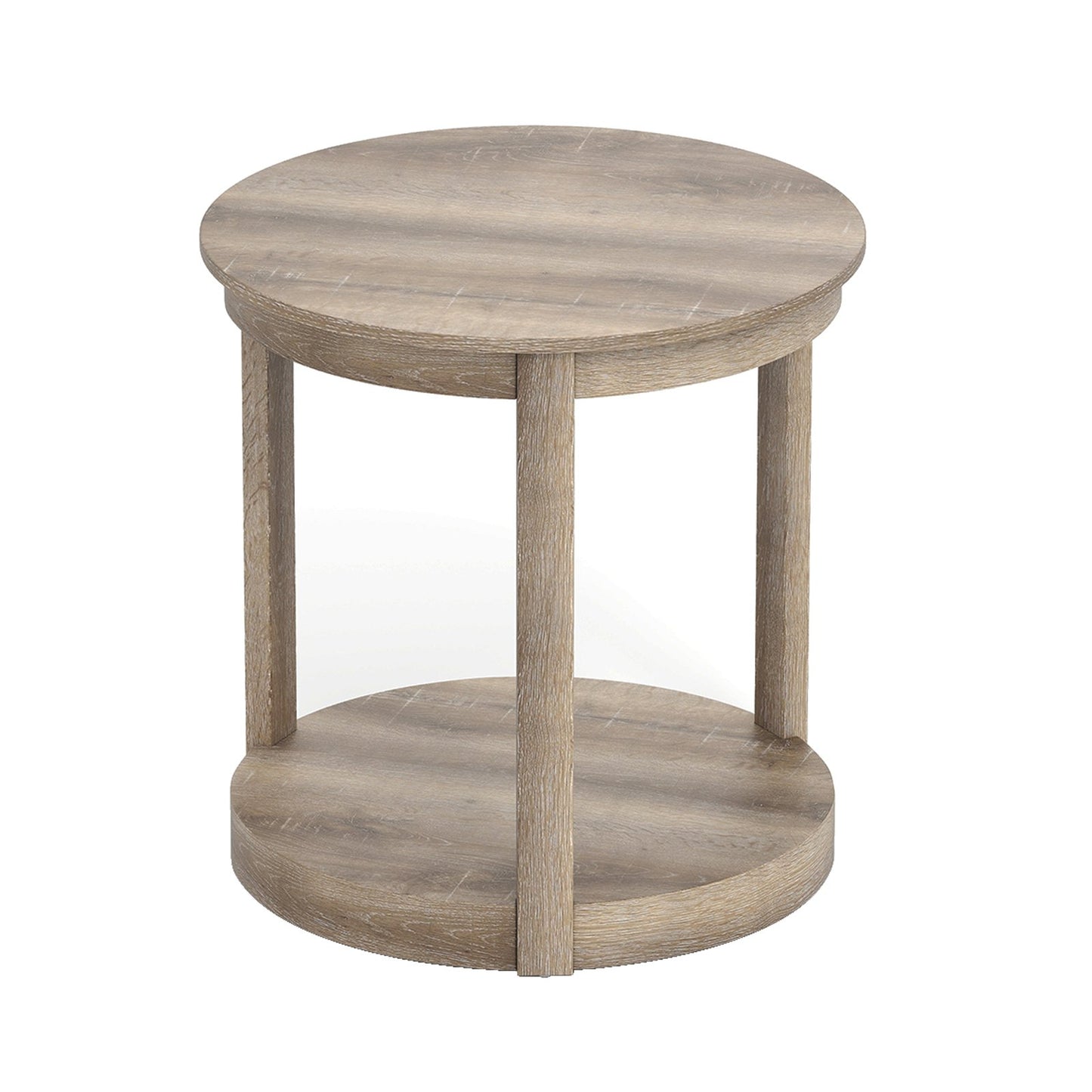 LIVSK Ronde Salontafel - 2-laags Ontwerp - Rubberhout - Draagvermogen 159 kg - Geschikt voor Woonkamer of Slaapkamer - Grijs