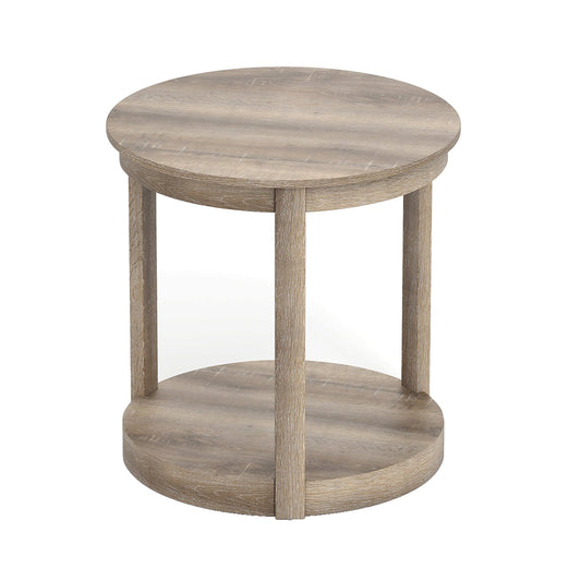 LIVSK Ronde Salontafel - 2-laags Ontwerp - Rubberhout - Draagvermogen 159 kg - Geschikt voor Woonkamer of Slaapkamer - Grijs
