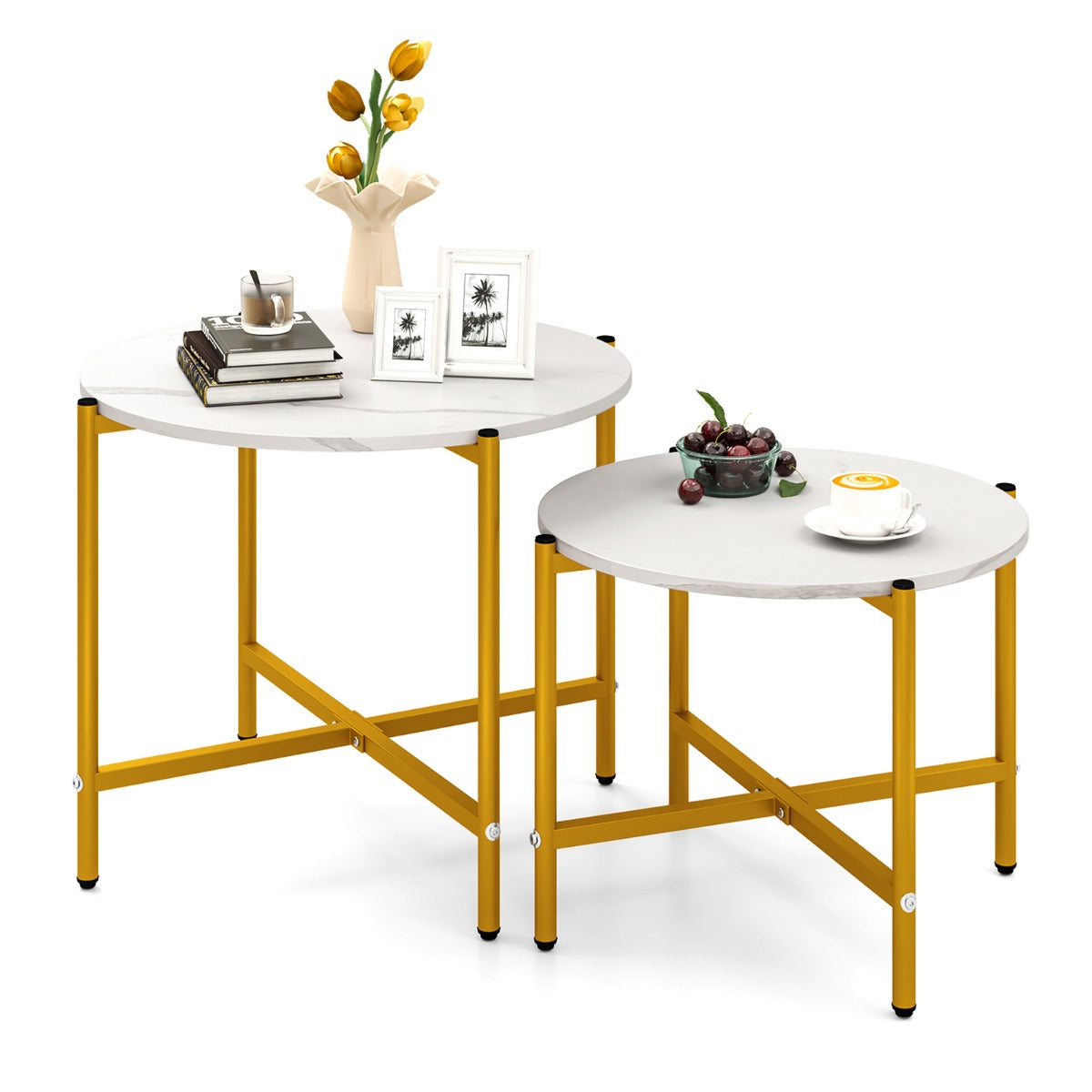 LIVSK Salontafel Set - Stapelbare Ronde Tafels - Duurzaam Metalen Frame - Eenvoudige Montage - Wit