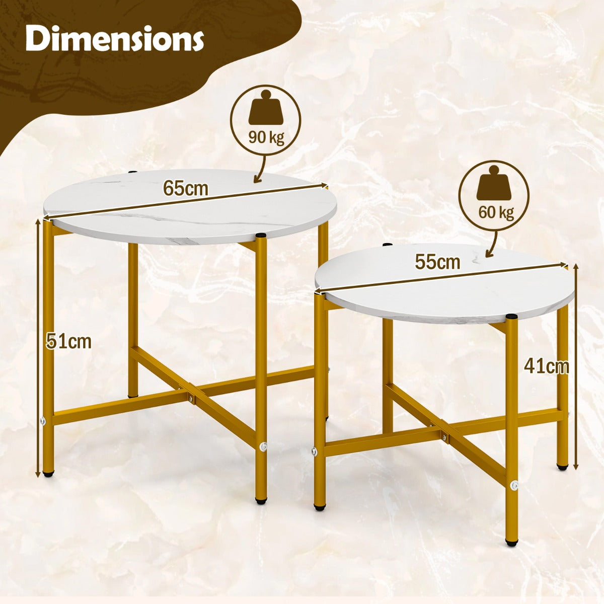 LIVSK Salontafel Set - Stapelbare Ronde Tafels - Duurzaam Metalen Frame - Eenvoudige Montage - Wit