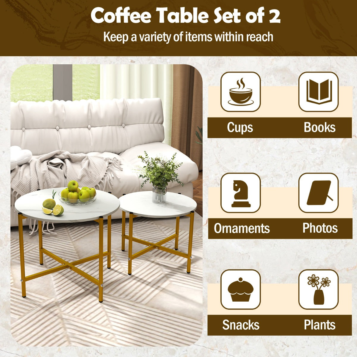 LIVSK Salontafel Set - Stapelbare Ronde Tafels - Duurzaam Metalen Frame - Eenvoudige Montage - Wit
