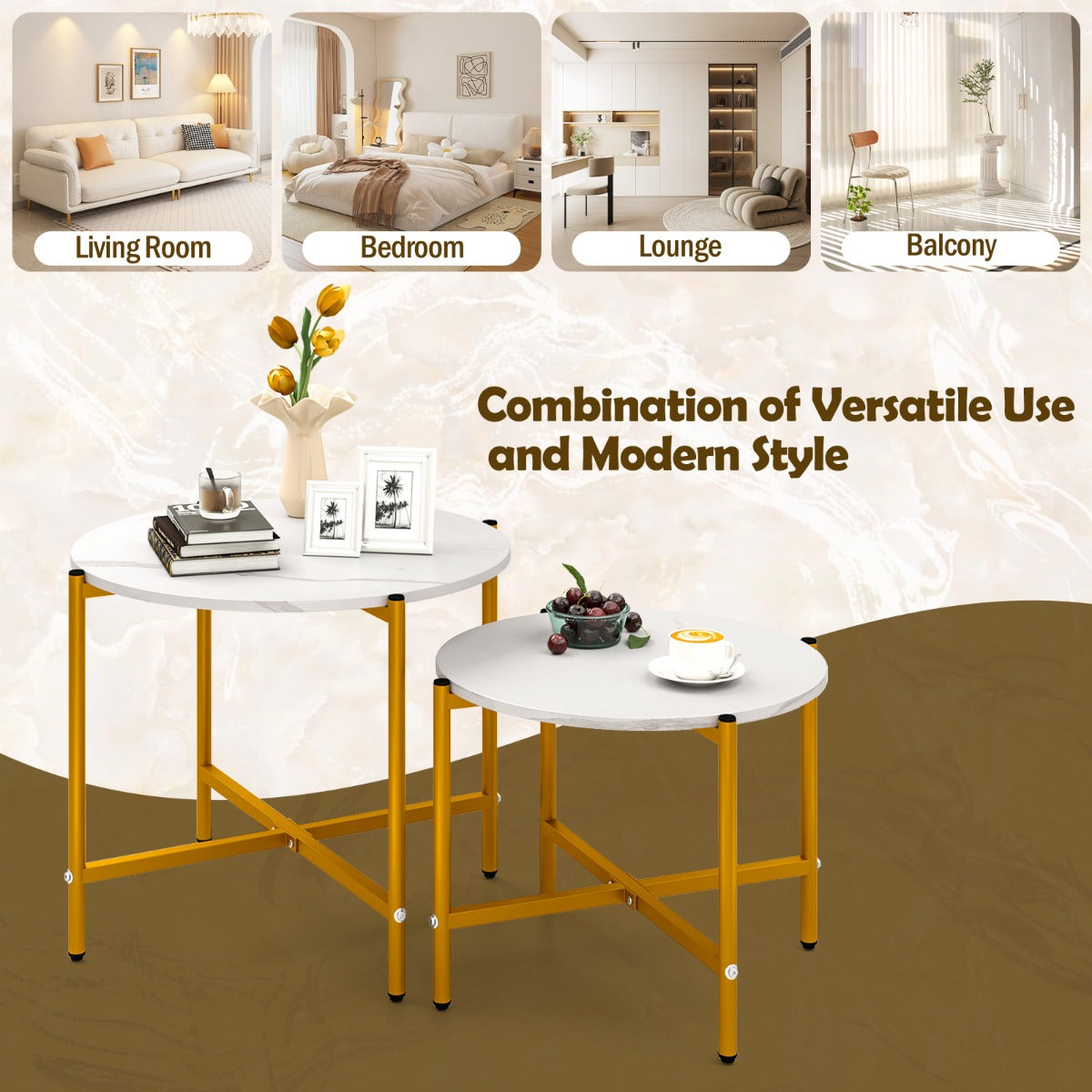 LIVSK Salontafel Set - Stapelbare Ronde Tafels - Duurzaam Metalen Frame - Eenvoudige Montage - Wit