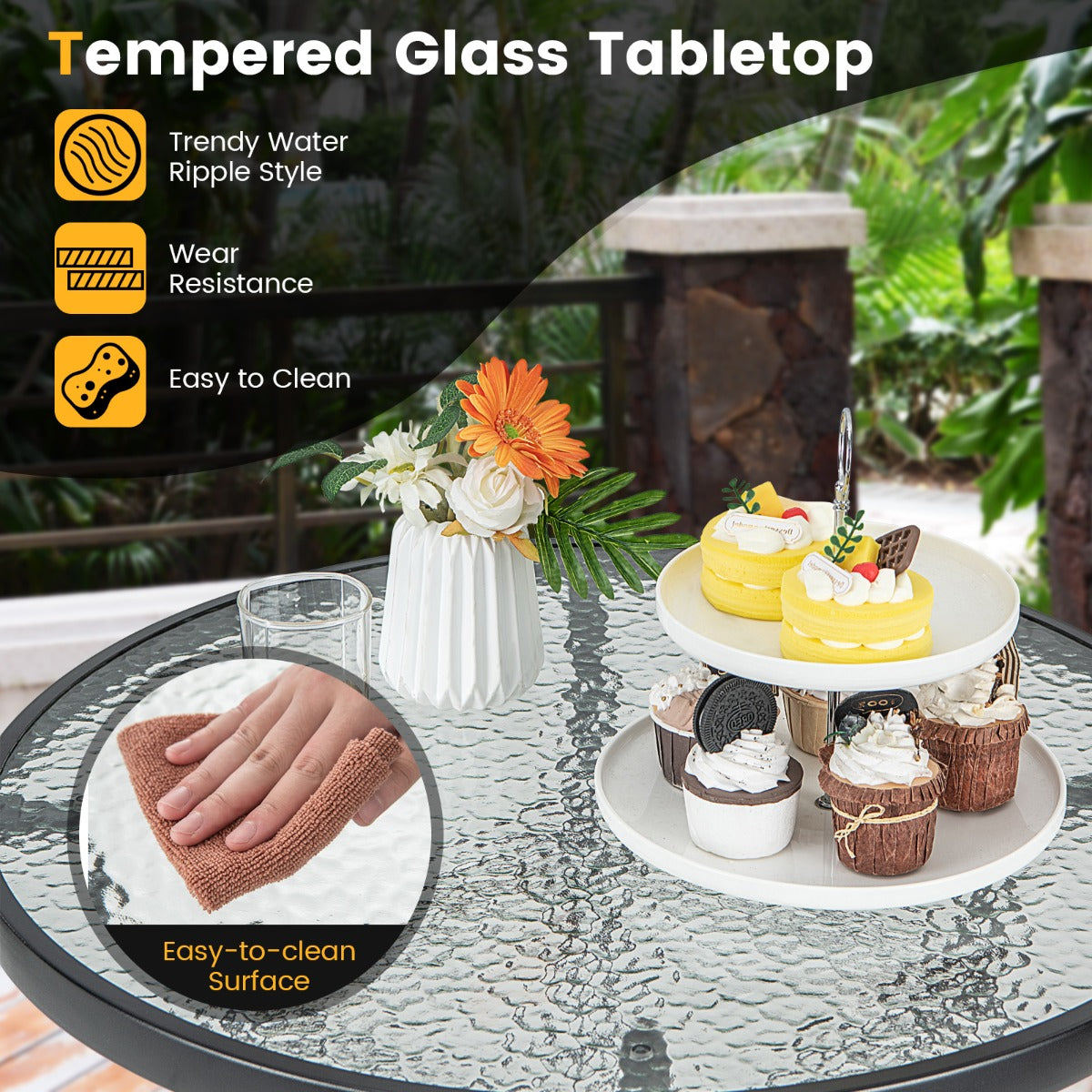 LIVSK Bartafel - Gehard Glas - Stevig Metaal - Elegant Design voor Binnen en Buiten - 68 x 68 x 97 cm - Zwart