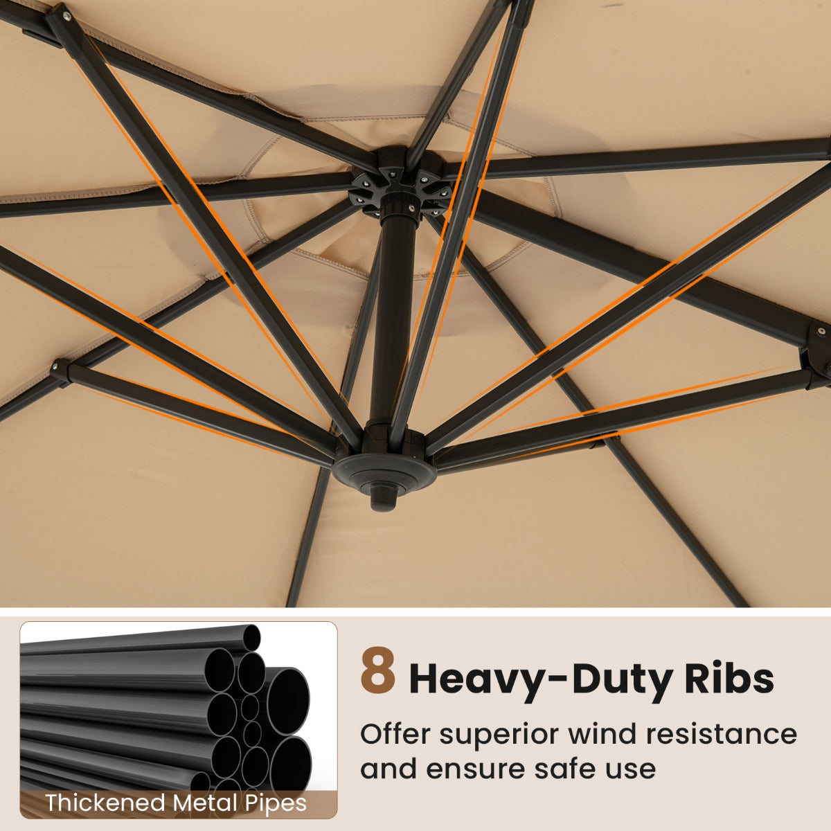 LIVSK Verstelbare Zweefparasol 294 x 247 cm - 360° Rotatie - Premium Polyester - Stabiele Kruisvoet - Kleurvast - Beige