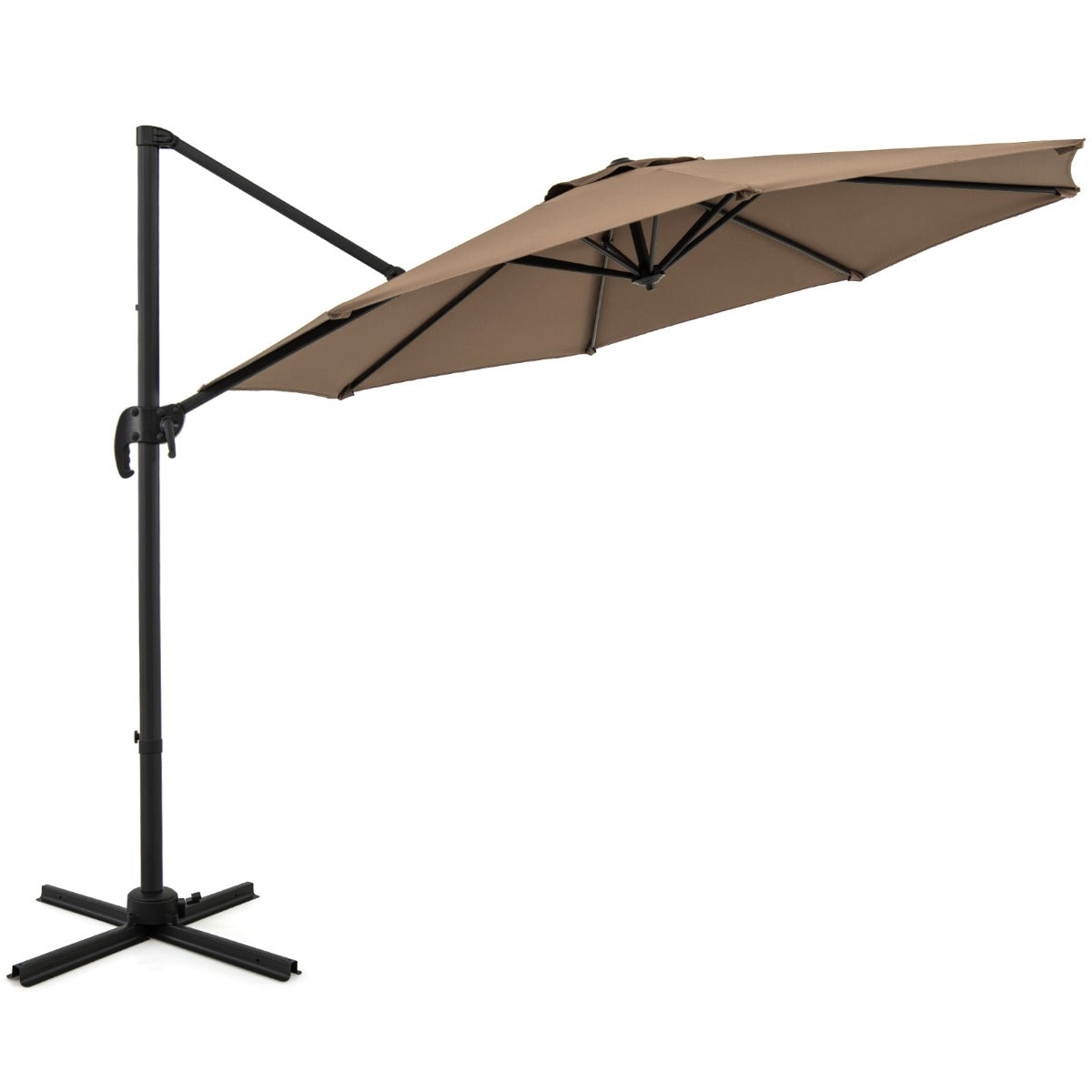 LIVSK Zweefparasol met 5 Verstelbare Hellingen - 360° Rotatie - Stabiele Kruisvoet - Polyester - 308 x 248 cm - Bruin