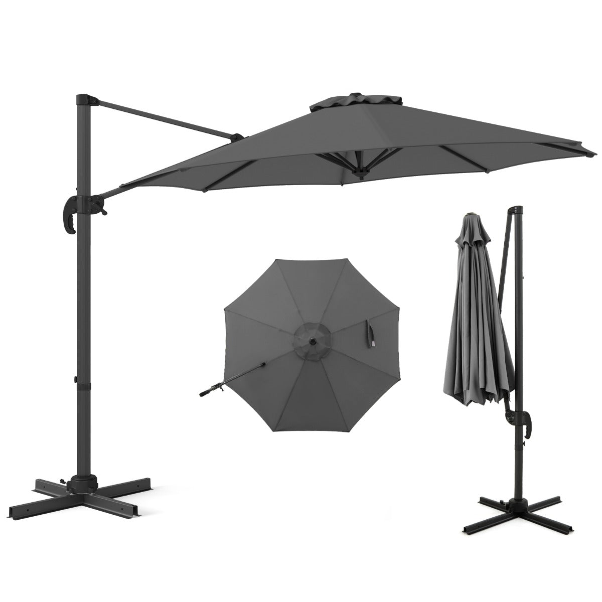 LIVSK Zweefparasol - Verstelbare Hellingen - 360° Rotatie - Stabiele Kruisvoet - Polyester - 308 x 248 cm - Bruin