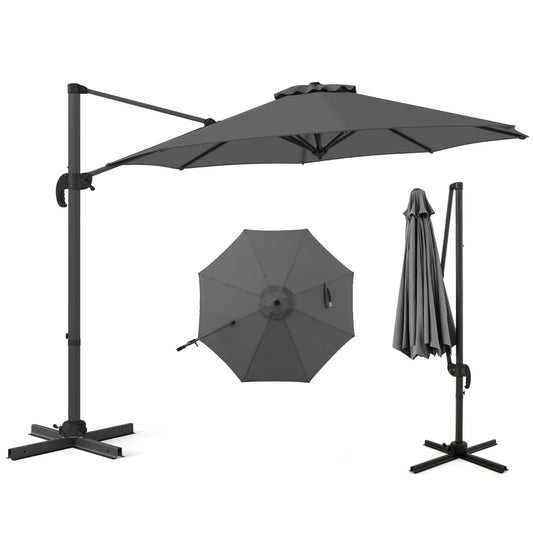 LIVSK Zweefparasol - Verstelbare Hellingen - 360° Rotatie - Stabiele Kruisvoet - Polyester - 308 x 248 cm - Bruin