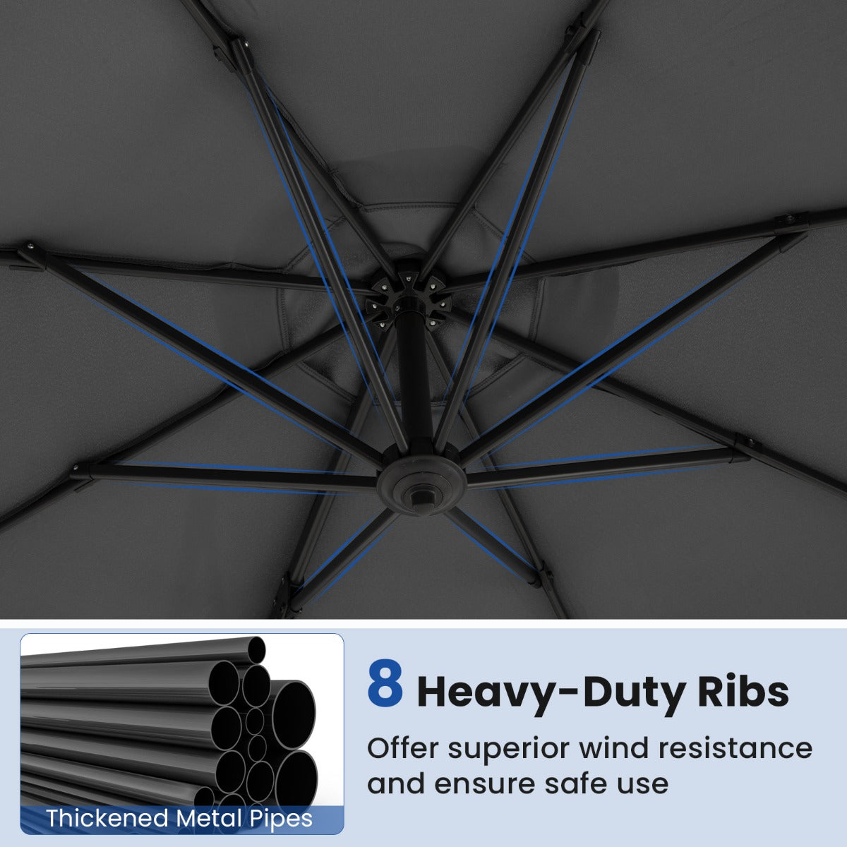LIVSK Zweefparasol - Verstelbare Hellingen - 360° Rotatie - Stabiele Kruisvoet - Polyester - 308 x 248 cm - Bruin