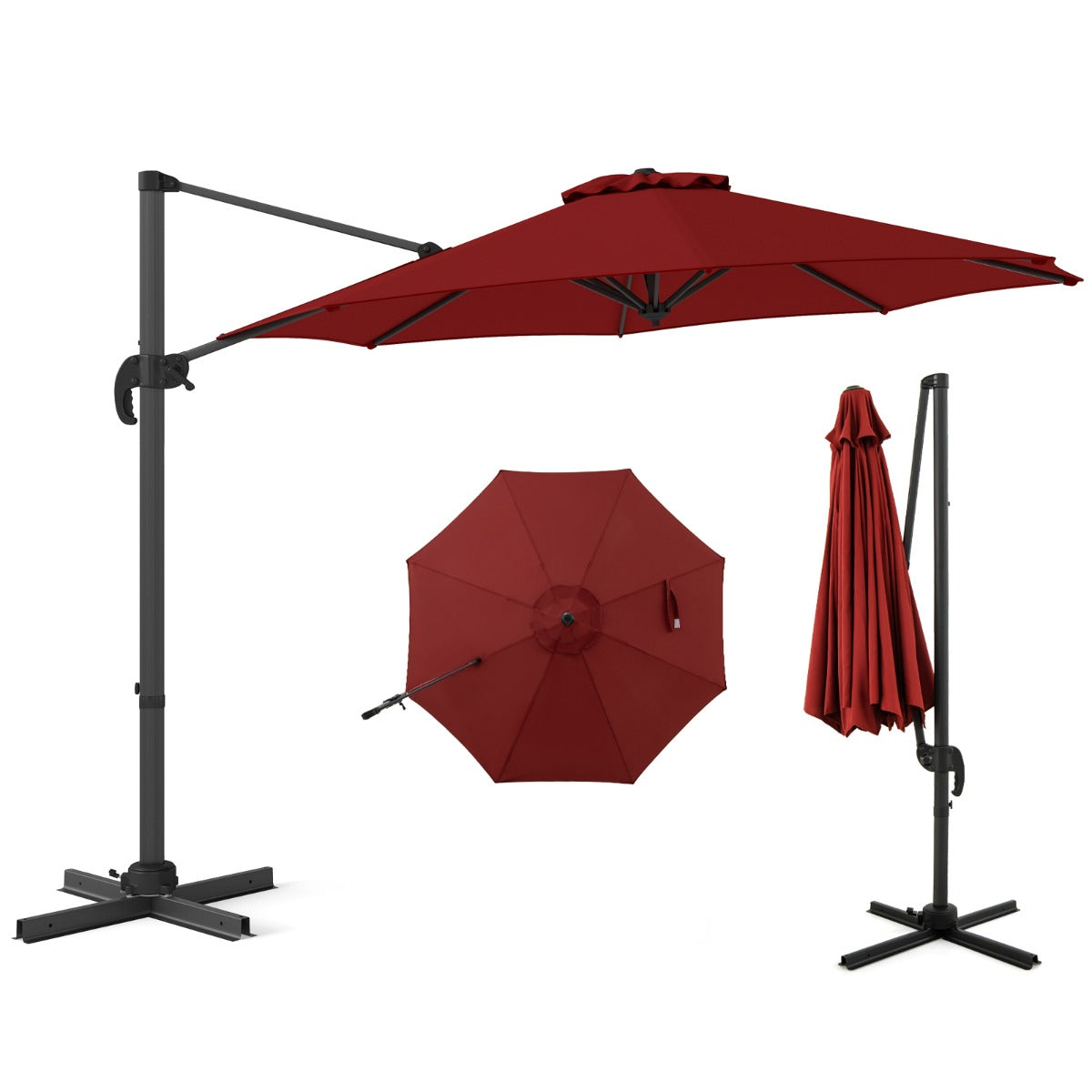 LIVSK Zweefparasol - 5 Verstelbare Hellingen - 360° Rotatie - Aluminium - Voor Buiten - 308 x 248 cm - Bruin