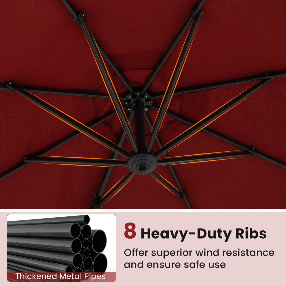 LIVSK Zweefparasol - 5 Verstelbare Hellingen - 360° Rotatie - Aluminium - Voor Buiten - 308 x 248 cm - Bruin