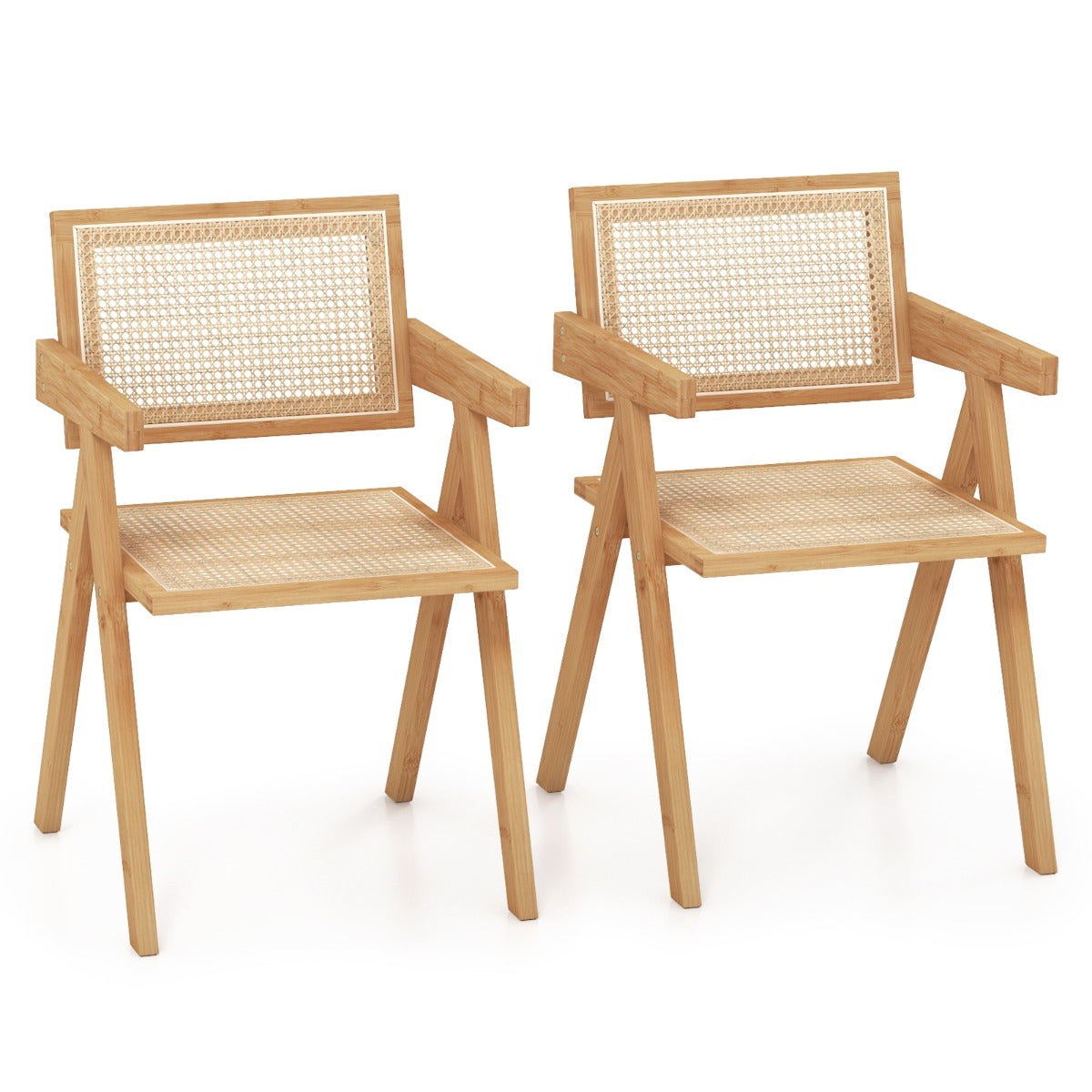 LIVSK Rotan Accentstoelenset van 2 - Bamboe en Kunstrotan - Ergonomische Rugleuning - Antislip - Eenvoudige Montage - Natuurlijk