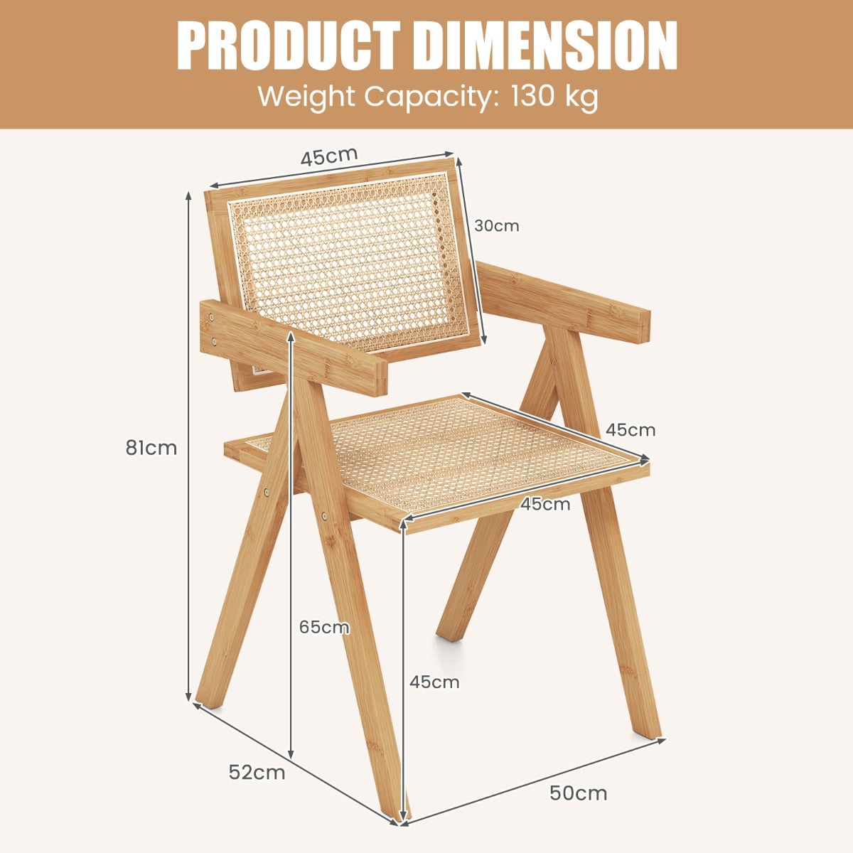 LIVSK Rotan Accentstoelenset van 2 - Bamboe en Kunstrotan - Ergonomische Rugleuning - Antislip - Eenvoudige Montage - Natuurlijk