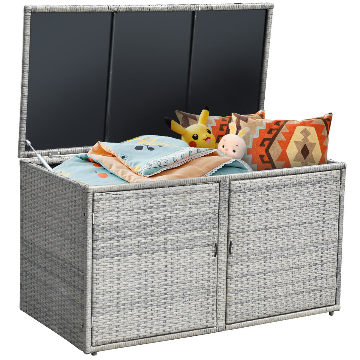 LIVSK Weerbestendige Tuinkist - 335L Opbergbox met 2 Planken - Stalen Frame - Modern Design - Eenvoudige Montage - Grijs