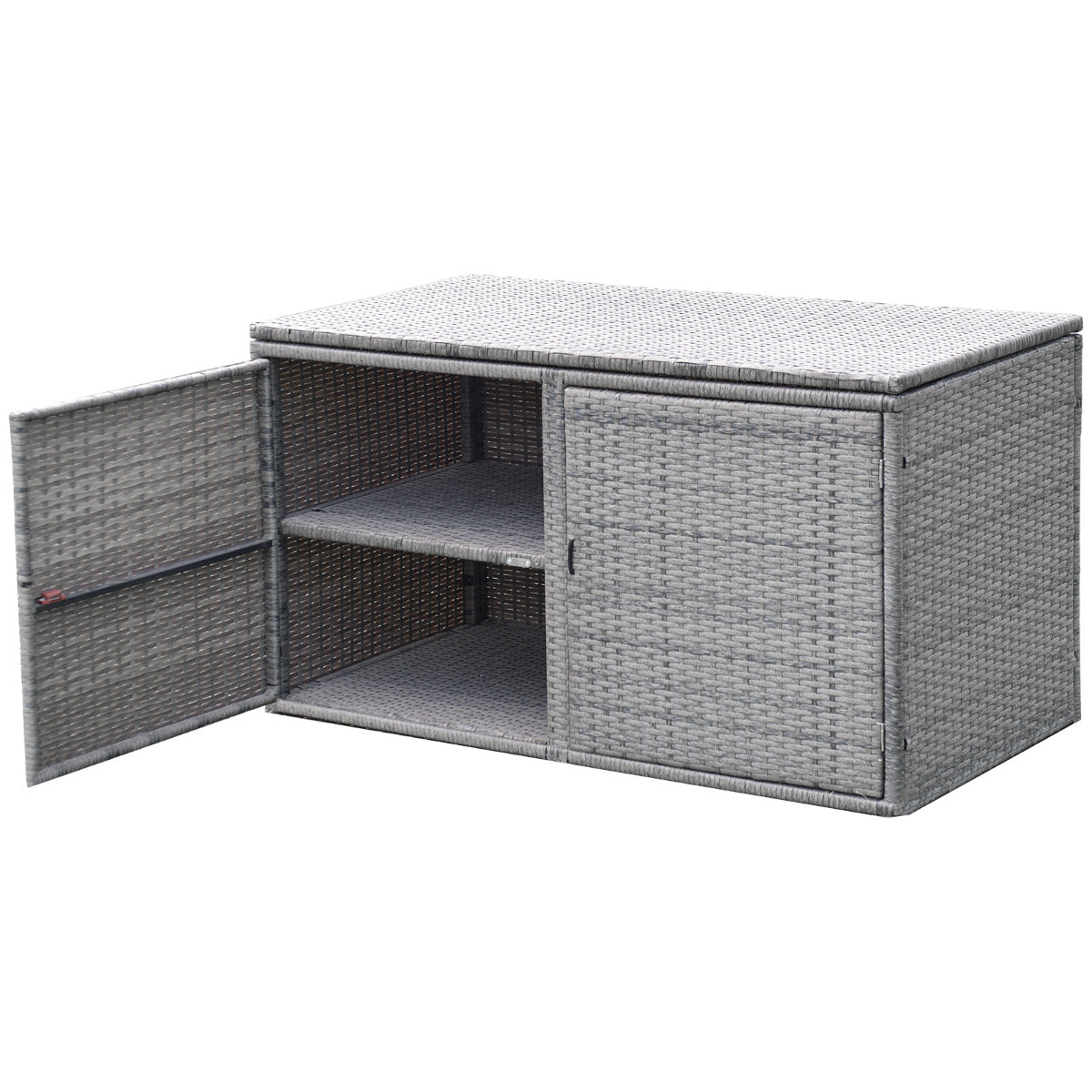 LIVSK Weerbestendige Tuinkist - 335L Opbergbox met 2 Planken - Stalen Frame - Modern Design - Eenvoudige Montage - Grijs