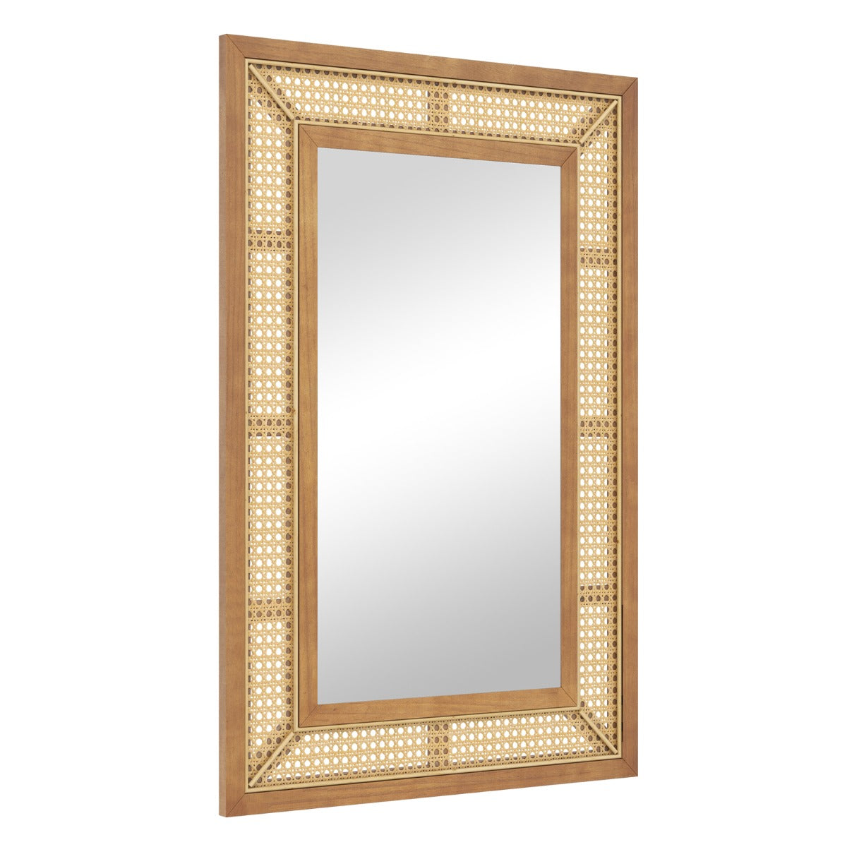 LIVSK Rotan Wandspiegel - Boho-Design - Houten Frame - 90 x 60 cm - HD-Aluminiumspiegel - Natuurlijk