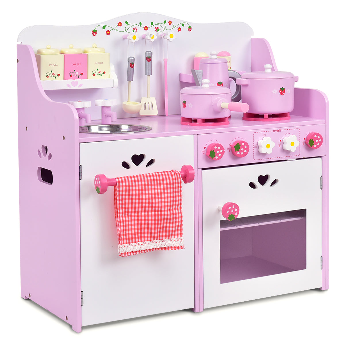 LIVSK Keukenspeelset - Massief Grenenhout en MDF - Realistische Details - Opbergruimte - Educatief Speelgoed - 60 x 29,5 x 62 cm