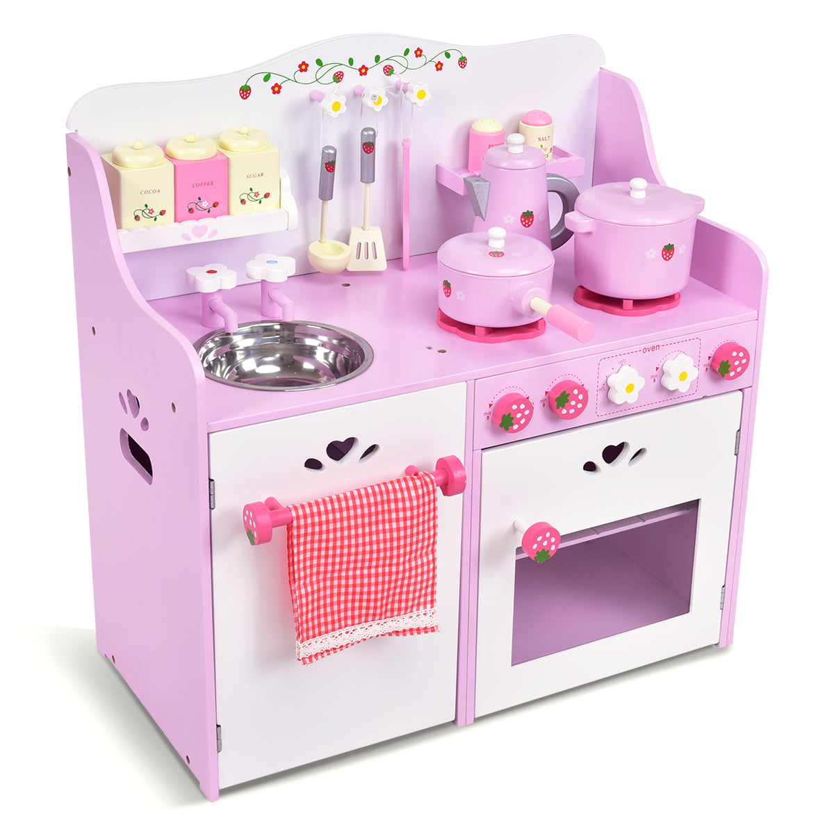 LIVSK Keukenspeelset - Massief Grenenhout en MDF - Realistische Details - Opbergruimte - Educatief Speelgoed - 60 x 29,5 x 62 cm