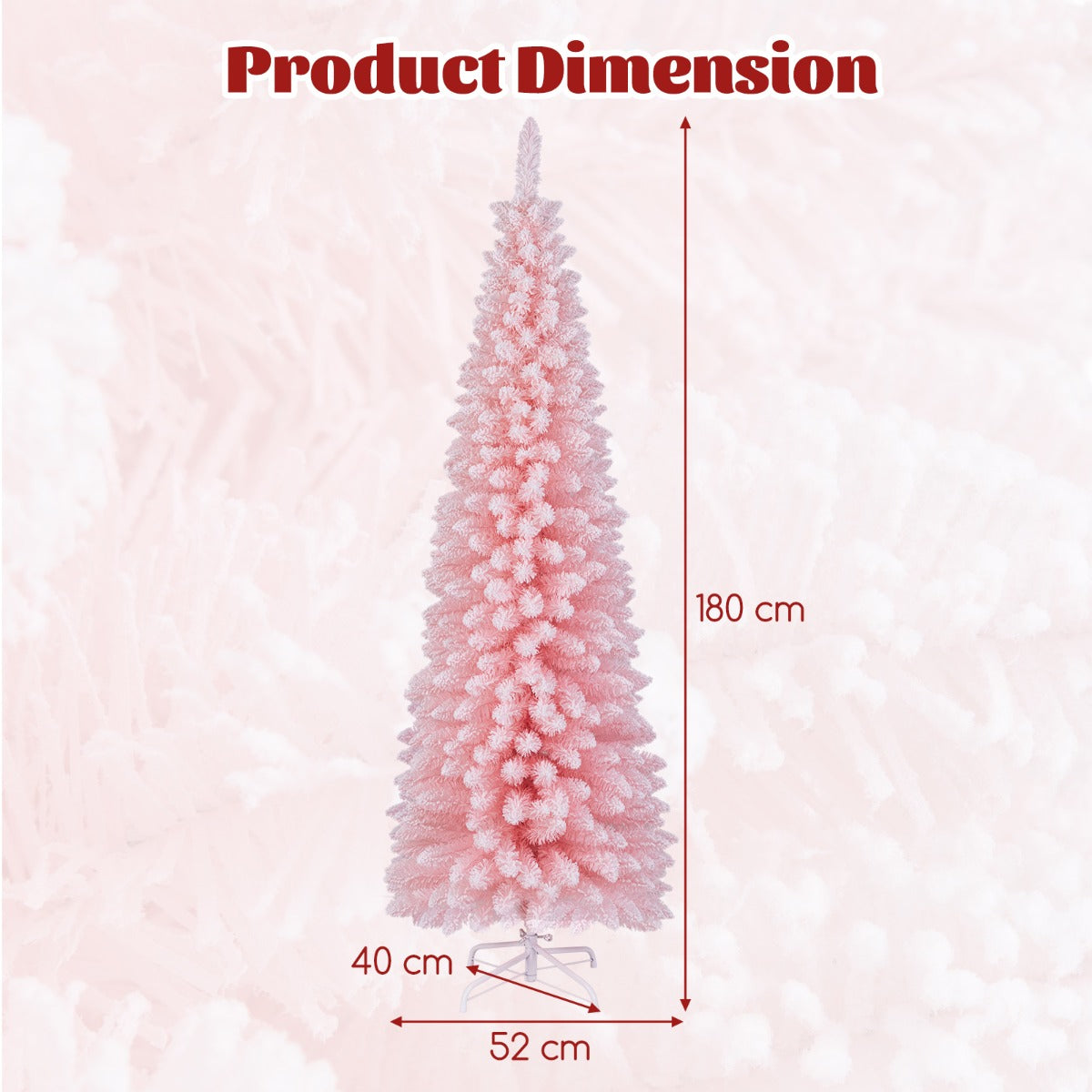 LIVSK Potloodvormige Kunstkerstboom 180 cm - 460 Takken - Opvouwbaar - Vlamvertragend - Roze