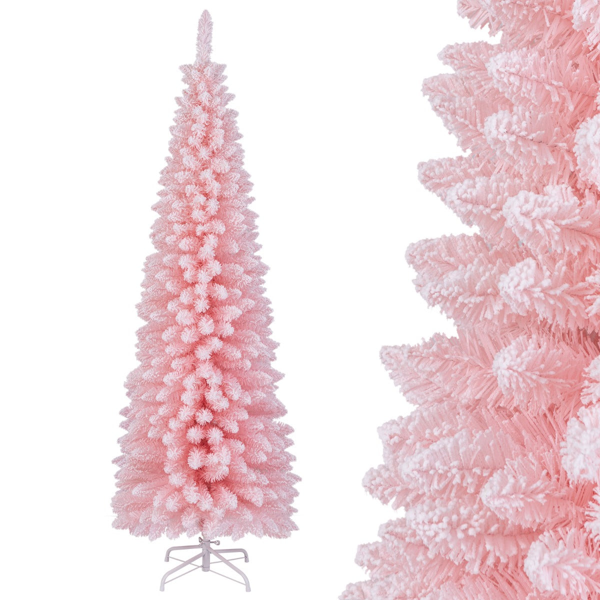LIVSK Potloodvormige Kunstkerstboom 180 cm - 460 Takken - Opvouwbaar - Vlamvertragend - Roze