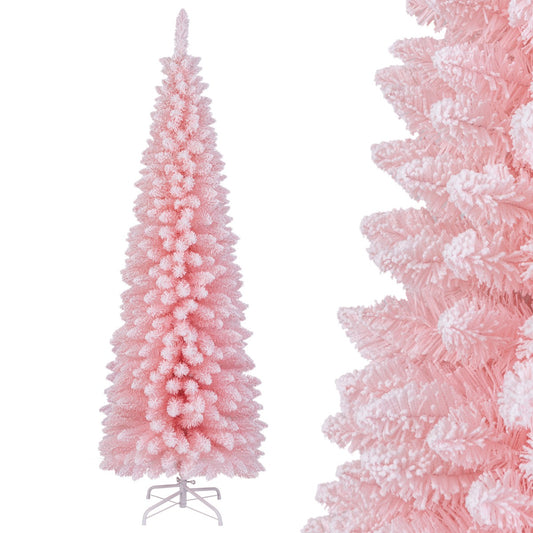 LIVSK Potloodvormige Kunstkerstboom 180 cm - 460 Takken - Opvouwbaar - Vlamvertragend - Roze