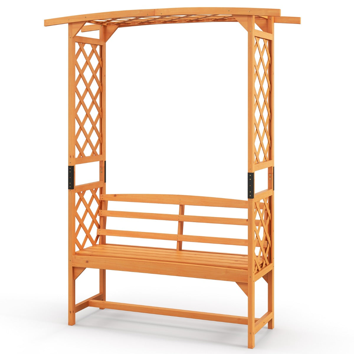 LIVSK Patio Tuinbankboog - 2-in-1 Zitbank en Klimboog - Duurzaam Sparrenhout - Voor 2 Personen - 160 x 50 x 199 cm - Natuurlijk