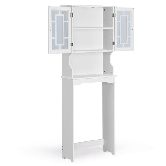 LIVSK Ruimtebesparende Badkamerkast - Verstelbare Plank - Dubbele Glazen Deur - Stevig MDF - 60 x 22 x 170,5 cm - Wit