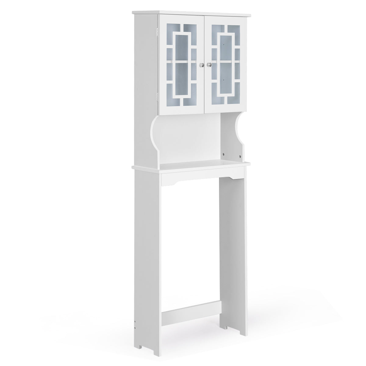 LIVSK Ruimtebesparende Badkamerkast - Verstelbare Plank - Dubbele Glazen Deur - Stevig MDF - 60 x 22 x 170,5 cm - Wit