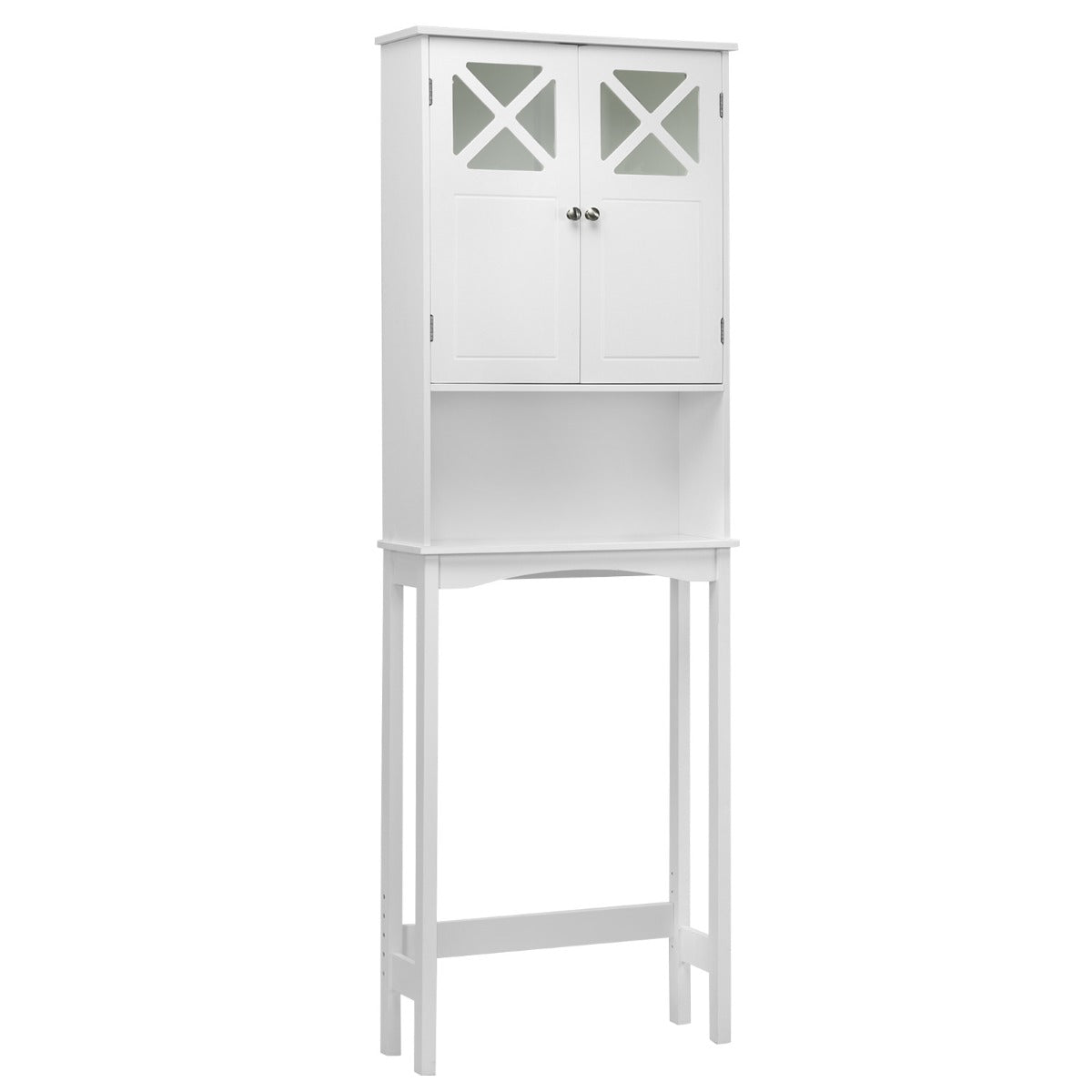LIVSK Opbergkast voor Boven het Toilet - Dubbele Deur - Verstelbare Plank - Stevig Frame - Badkamer & Wasruimte - Wit
