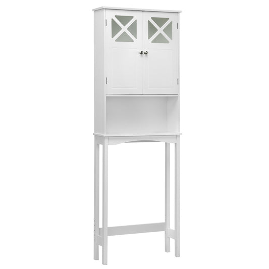LIVSK Opbergkast voor Boven het Toilet - Dubbele Deur - Verstelbare Plank - Stevig Frame - Badkamer & Wasruimte - Wit