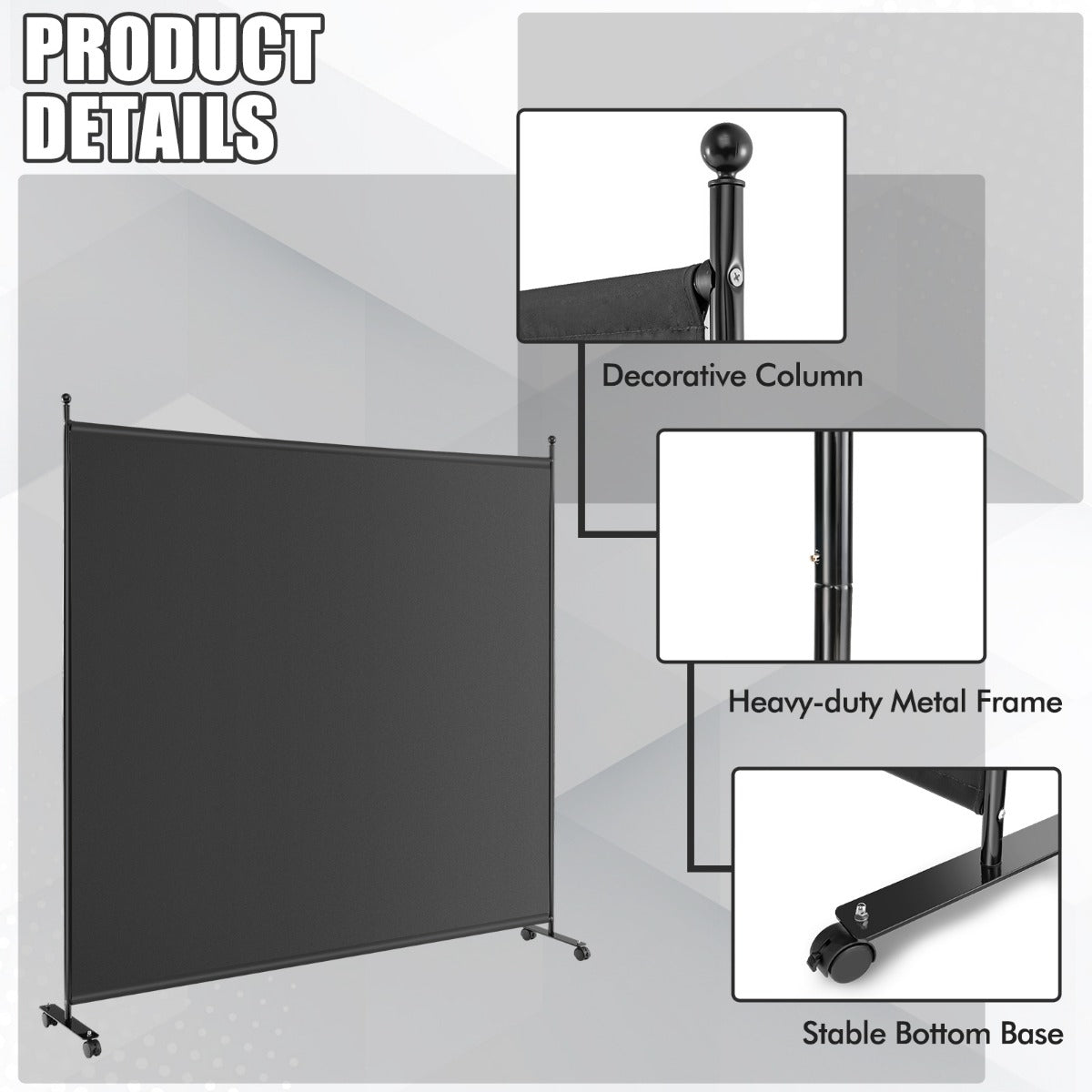 LIVSK Opvouwbare Ruimteverdeler - Inkijkbescherming - Hoogwaardige Polyester - Vergrendelbare Wielen - 184 x 30 x 184 cm - Zwart