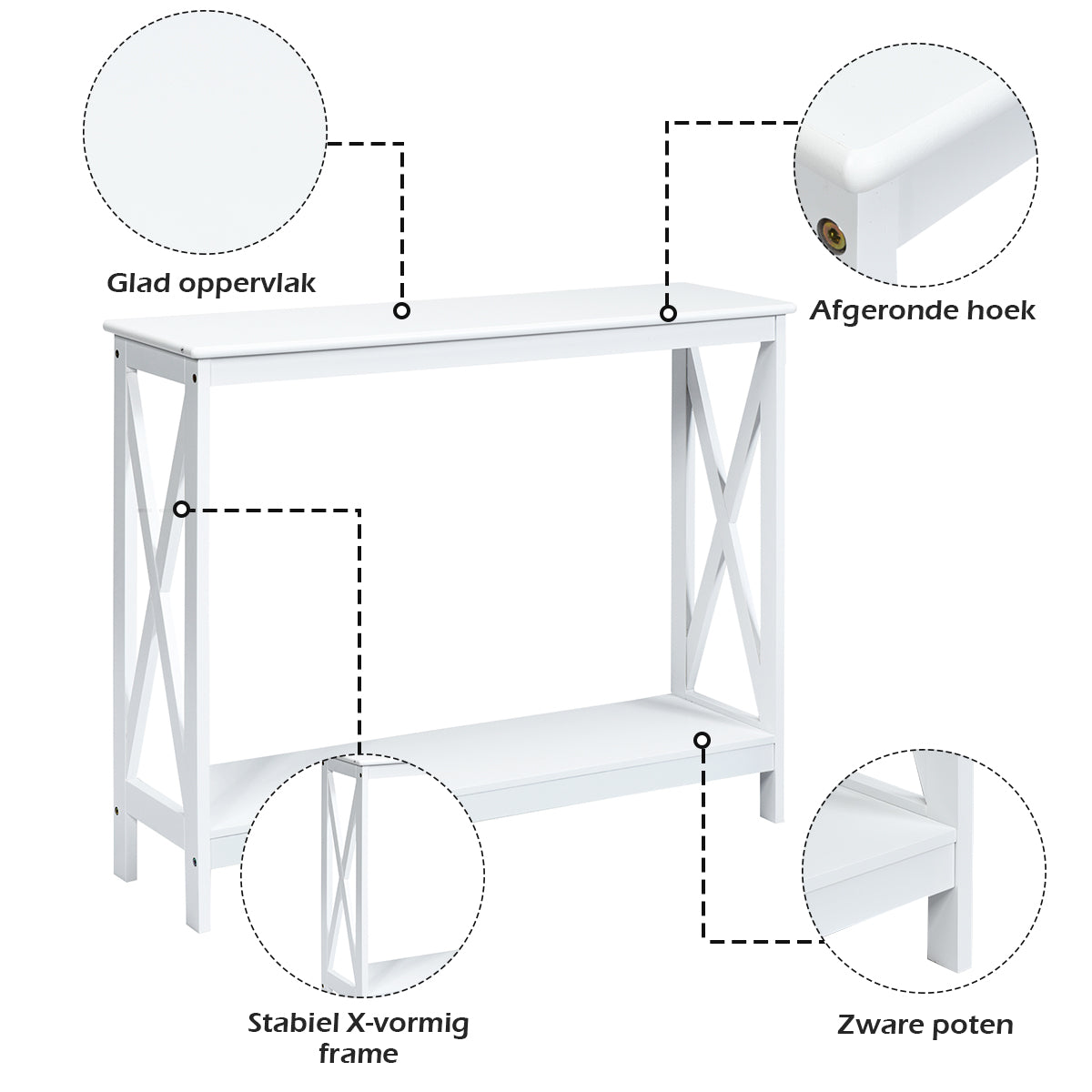 LIVSK Elegante Consoletafel - Hoogwaardig MDF met X-structuur - Ruim Tafelblad en Open Plank - Multifunctioneel - Wit