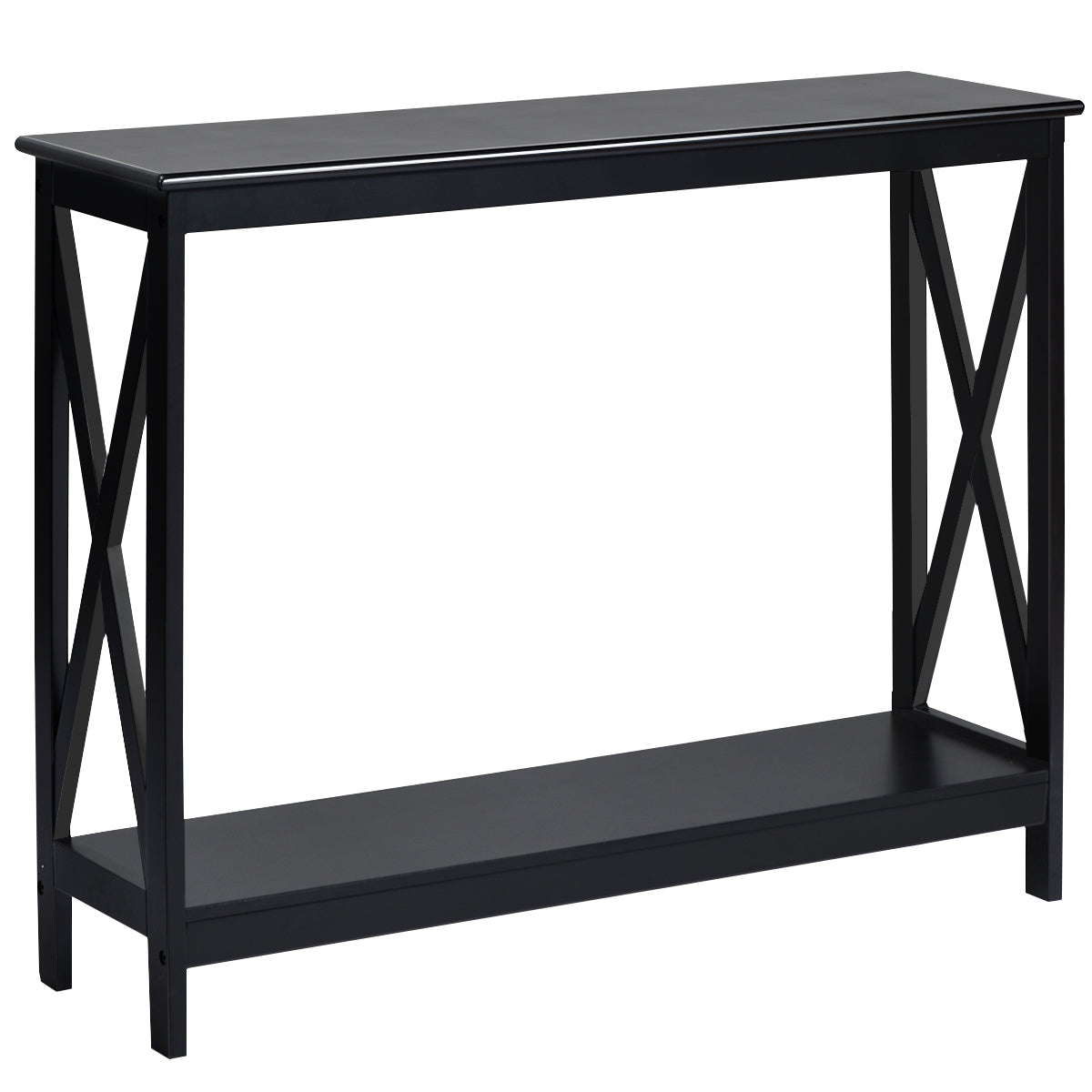 LIVSK Consoletafel met Opbergplank - Stevig MDF - X-vormige Structuur - Multifunctioneel - Eenvoudig Onderhoud - Zwart