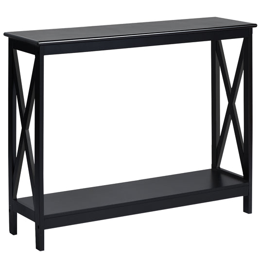 LIVSK Consoletafel met Opbergplank - Stevig MDF - X-vormige Structuur - Multifunctioneel - Eenvoudig Onderhoud - Zwart