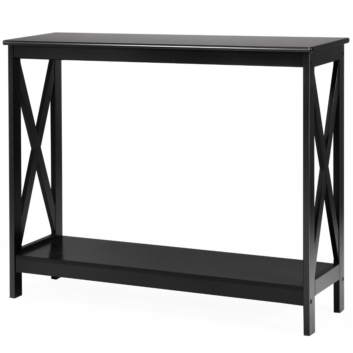 LIVSK Consoletafel met Opbergplank - Stevig MDF - X-vormige Structuur - Multifunctioneel - Eenvoudig Onderhoud - Zwart
