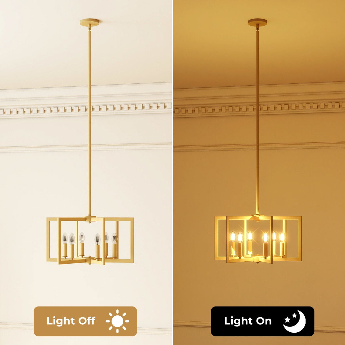 Livsk costway rustieke kroonluchter met 6 lampen geometrische hanglamp met verstelbare hoogte goud 4