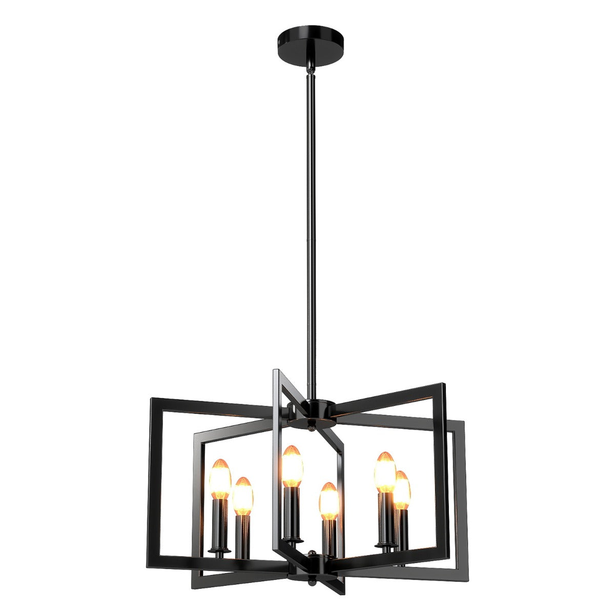 Livsk costway rustieke kroonluchter met 6 lampen geometrische hanglamp met verstelbare hoogte zwart