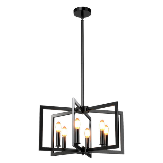 Livsk costway rustieke kroonluchter met 6 lampen geometrische hanglamp met verstelbare hoogte zwart
