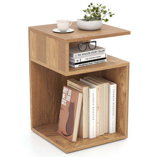 LIVSK S-vormige Bijzettafel met 2 Open Vakken - Stevig en Stijlvol - Voor Woonkamer of Slaapkamer - 33 x 33 cm - Natuur