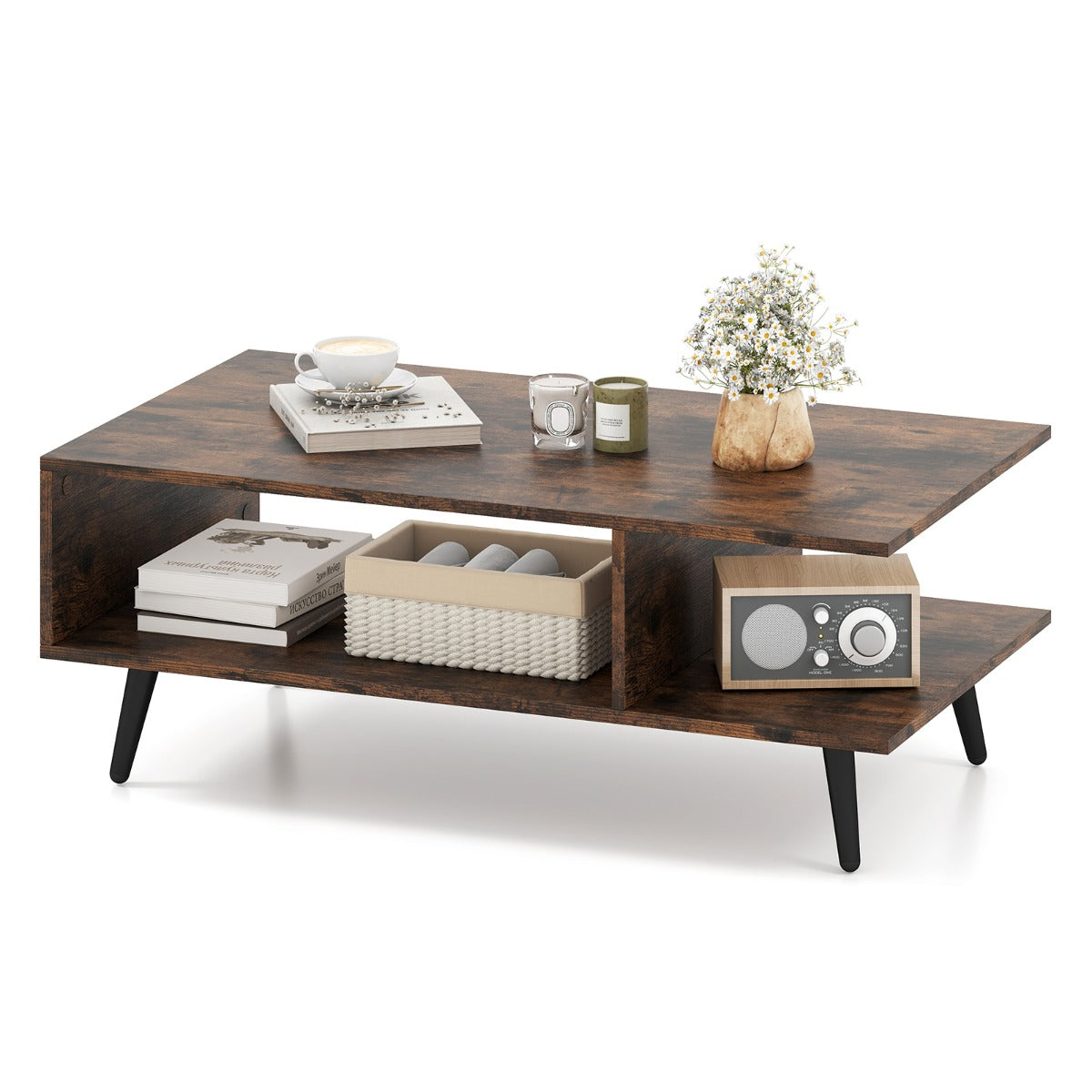 LIVSK Multifunctionele Salontafel - 2-laags Ontwerp met Ruime Opbergruimte - Sterke Metalen Poten - 80 x 45 x 30 cm - Rustiek