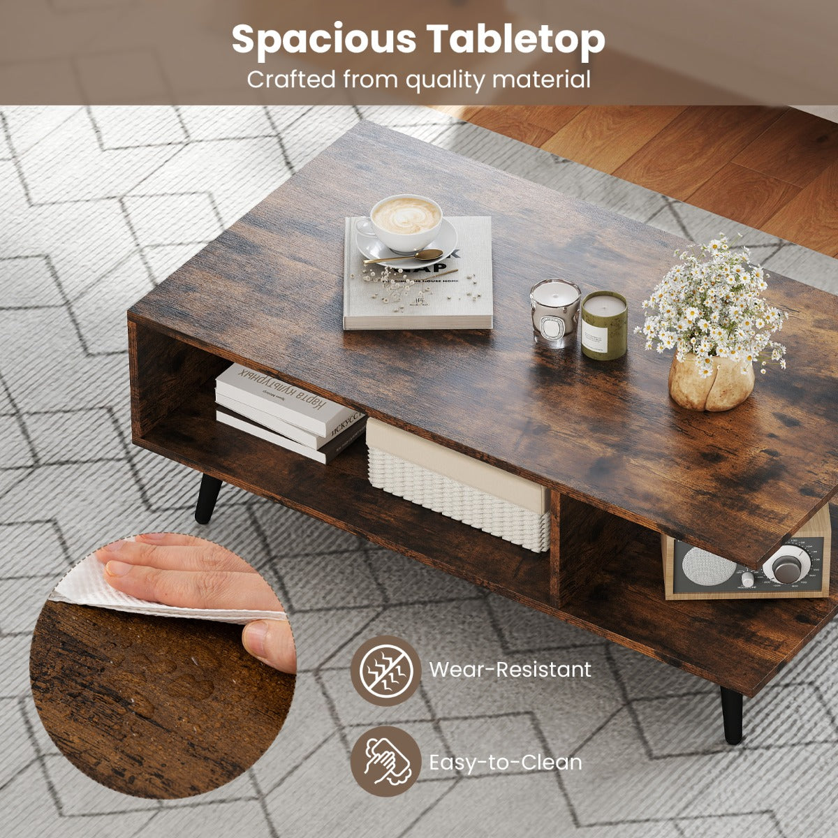 LIVSK Multifunctionele Salontafel - 2-laags Ontwerp met Ruime Opbergruimte - Sterke Metalen Poten - 80 x 45 x 30 cm - Rustiek